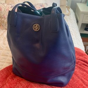 Tory Burch Dark Blue Leather Bucket Bag